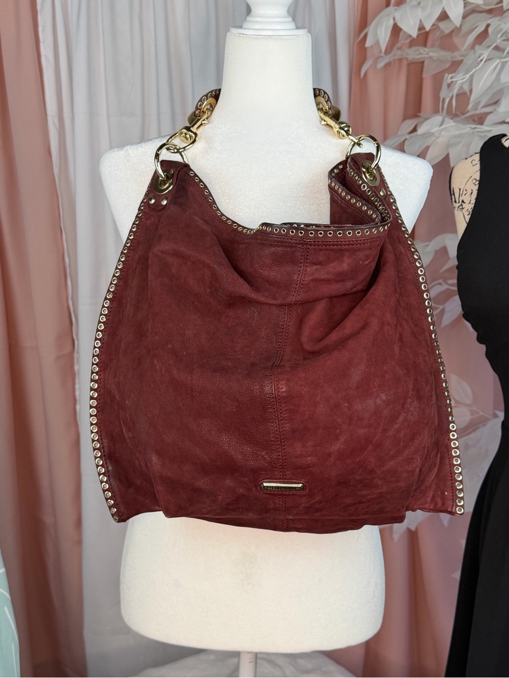 Rebecca Minkoff Burgundy Suede Stud-Trim Hobo